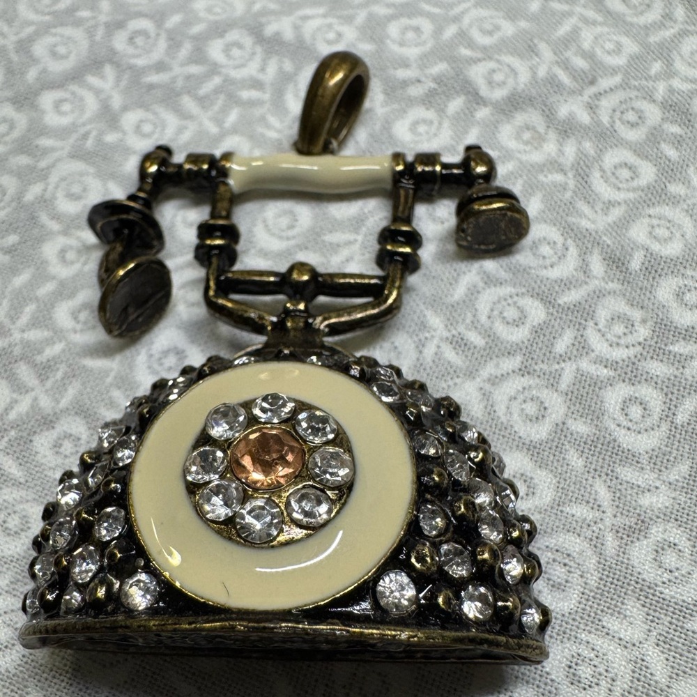 VTG Victorian, telephone pendant rotary dialrhinestones hoop for your chain 2”